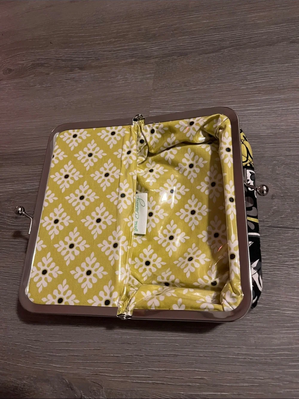 Vera Bradley Black White Yellow Floral Quilted Kiss-Lock Clutch